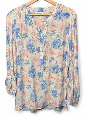 Lightweight Cotton Loose Fit Floral Blouse Cream Neutral XL Freda